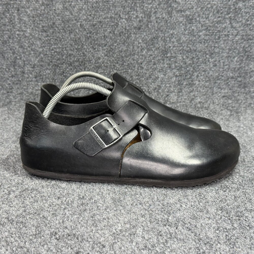 Birkenstock London Clogs Mens Size 11 Black Oiled Leather Slip On Buckle Sandals